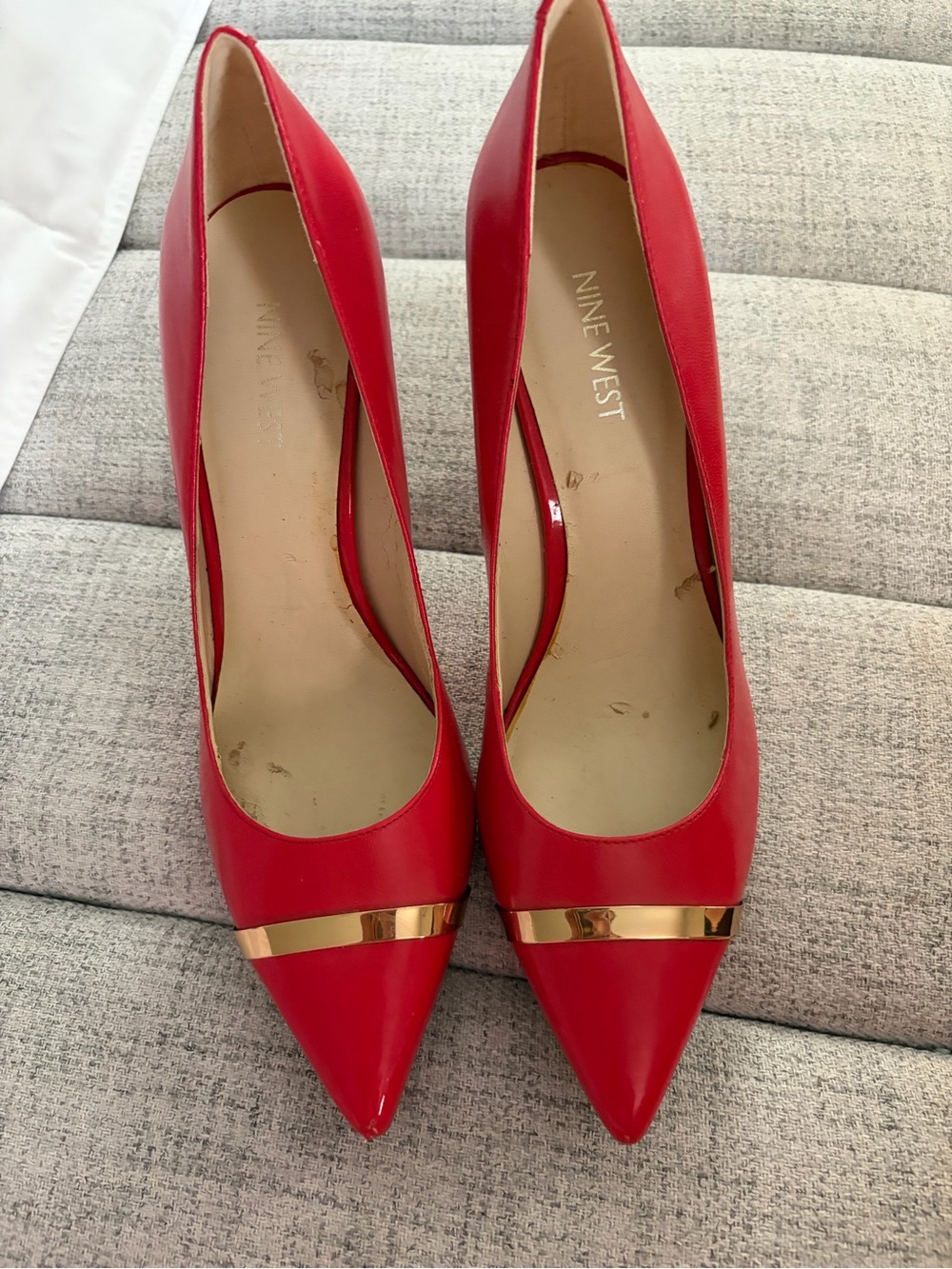 Nine West Women's Red Pointed-Toe Pumps with Gold Accent..